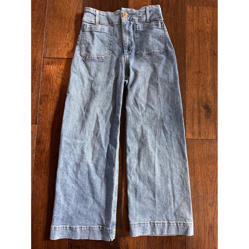 Maeve The Colette Wide Leg Crop Jeans Light Wash Size 27 High Rise Patch Pocket
